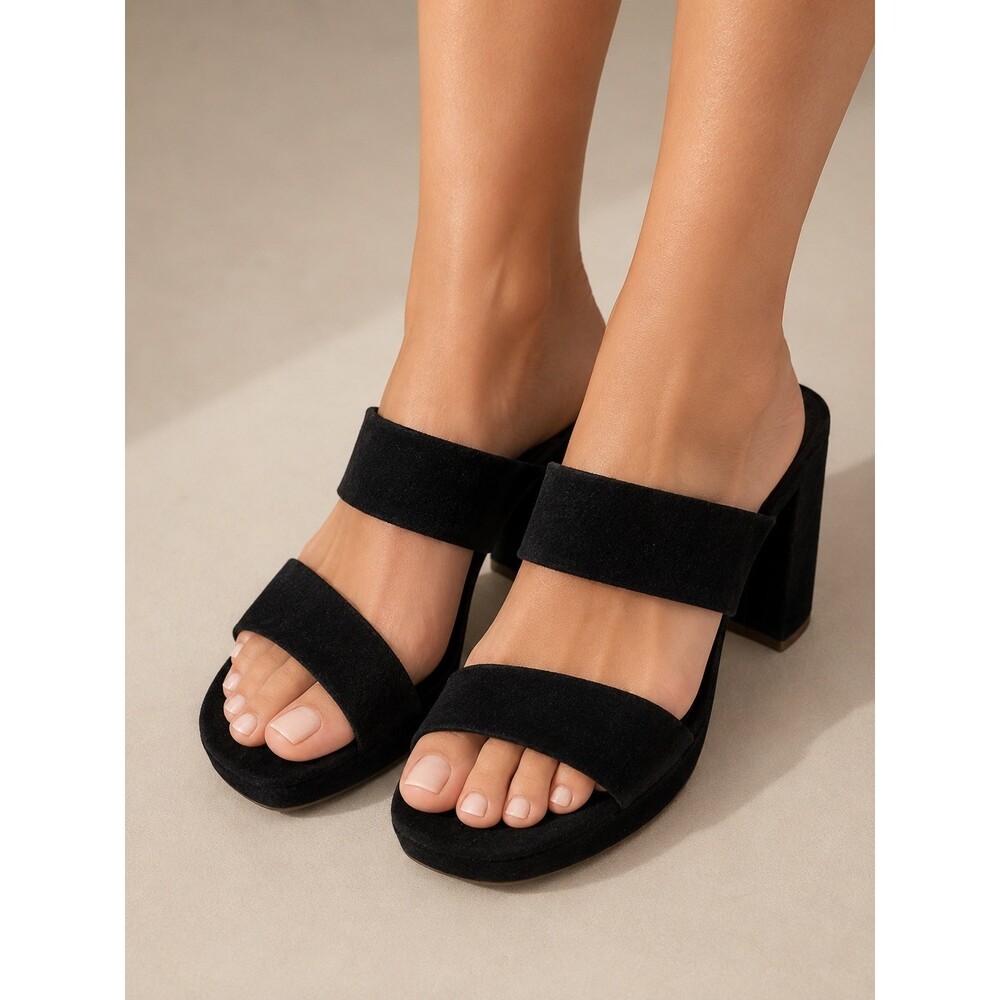 Mansur Gavriel Double Strap platform Sandals black suede size 36 6 all leather